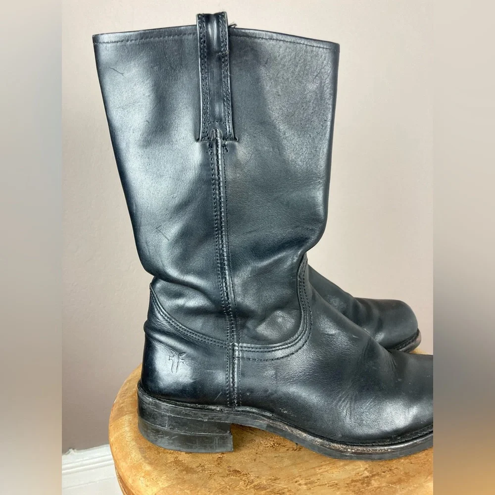 Vintage Frye Square Toe Black Leather Boots - Size 9 1/2